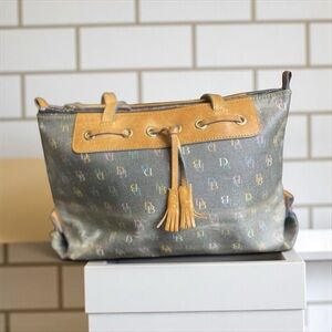 Dooney & Bourke IT Satchel Black Canvas Coated Y2K Rainbow Logo Vintage preloved